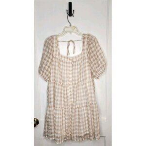 Size Medium En Saison Value Gingham Pink / White Mini Dress Puff Sleeve